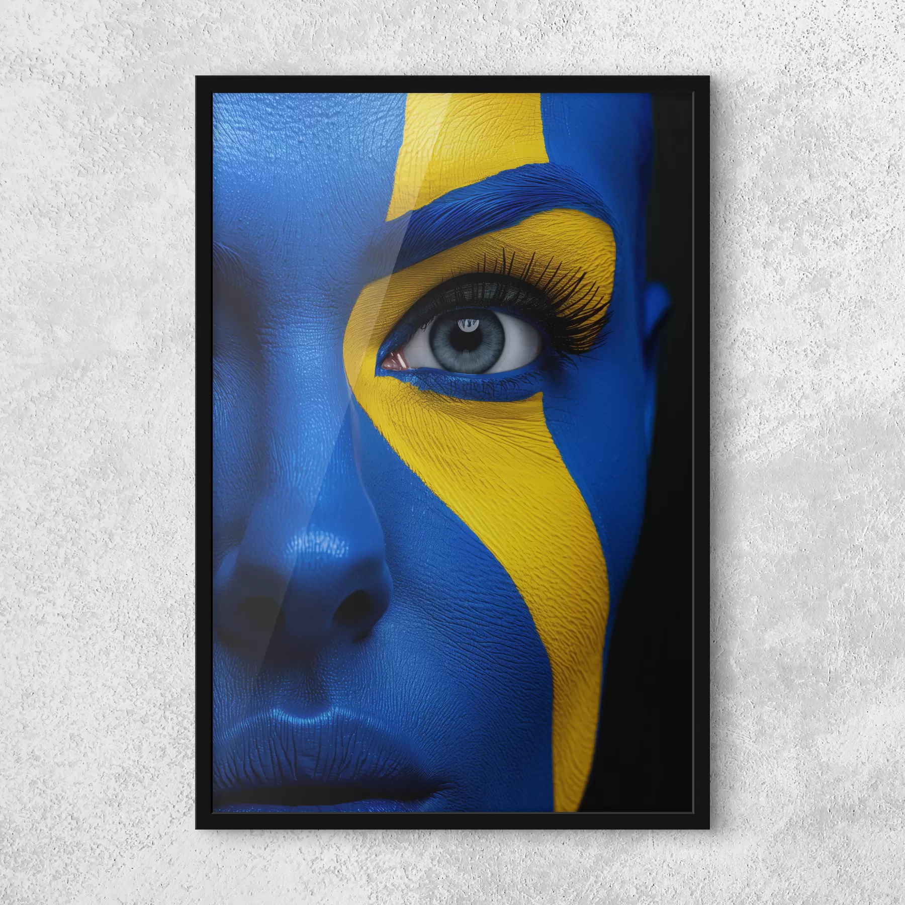 Fototapeta Jasnożółty i niebieski minimalistyczny portret pięknej dziewczyny f39758