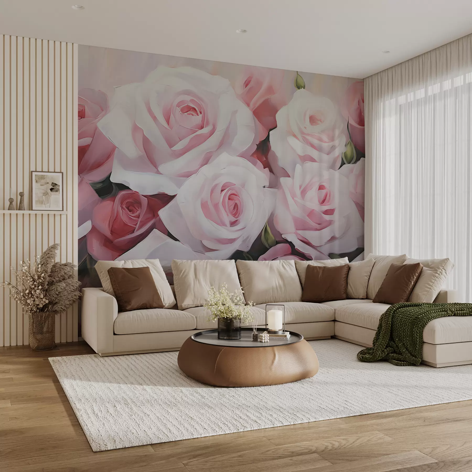 Fototapeta Duży obraz olejny z różowymi różami w08128