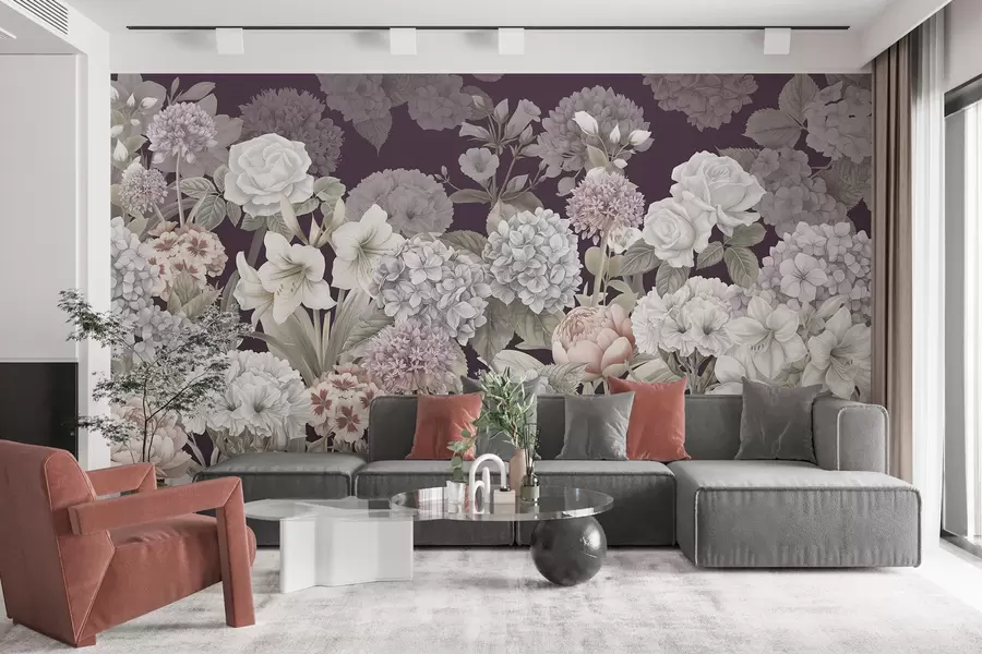 Fototapeta Magiczny letni ogród na szkarłatnym tle w08140v2