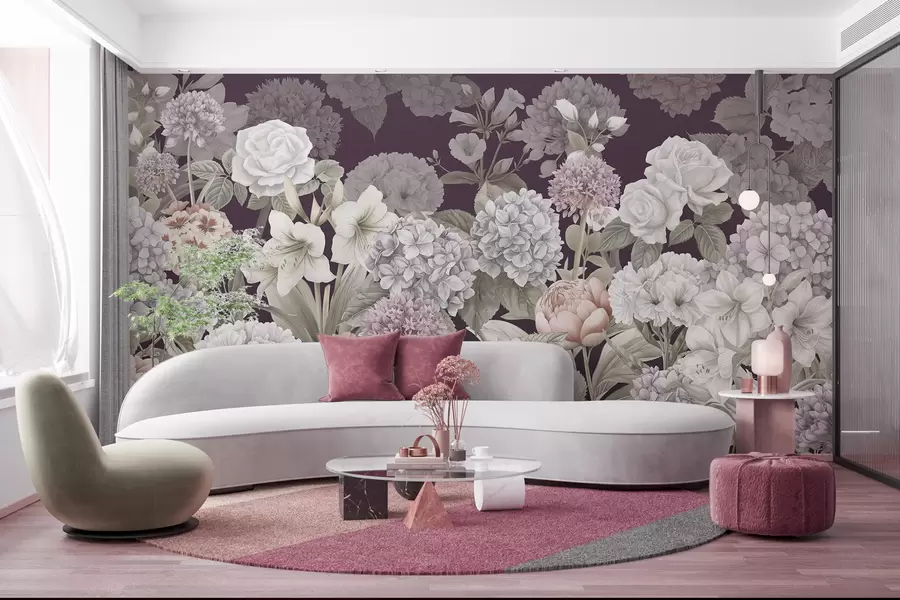 Fototapeta Magiczny letni ogród na szkarłatnym tle w08140v2