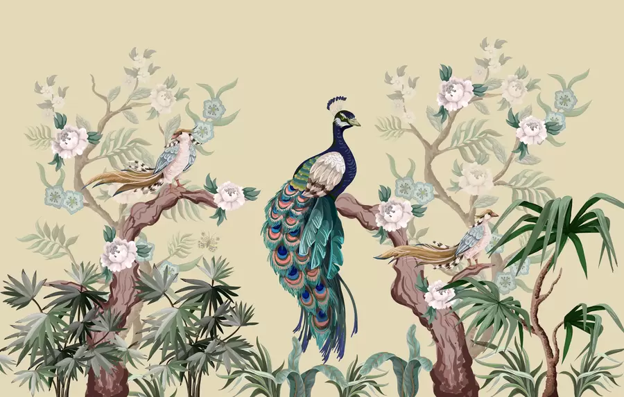 Fototapeta paw na drzewie, beżowe tło w08168