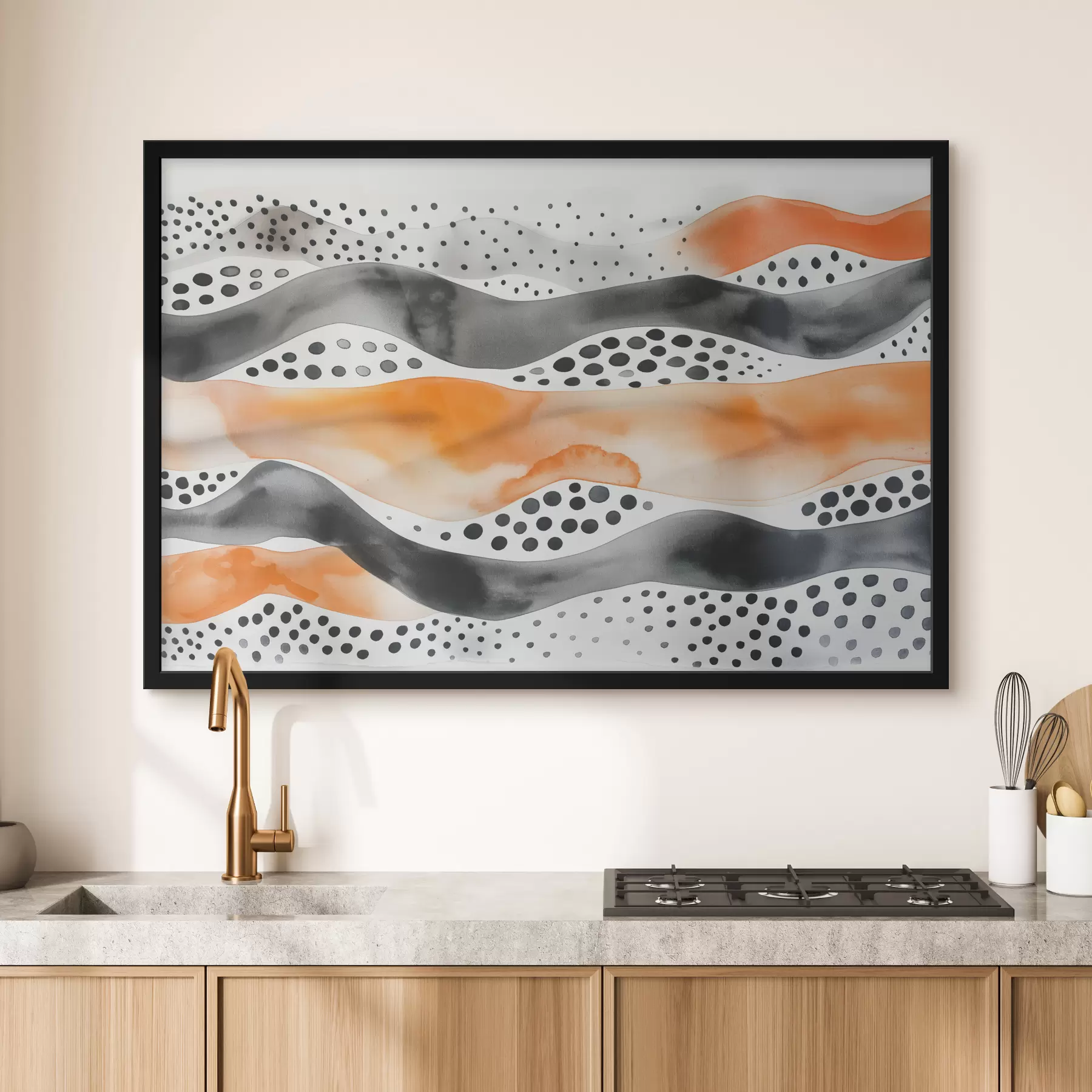 Fototapeta Fale, kropki, czarny, pomarańczowy f39950