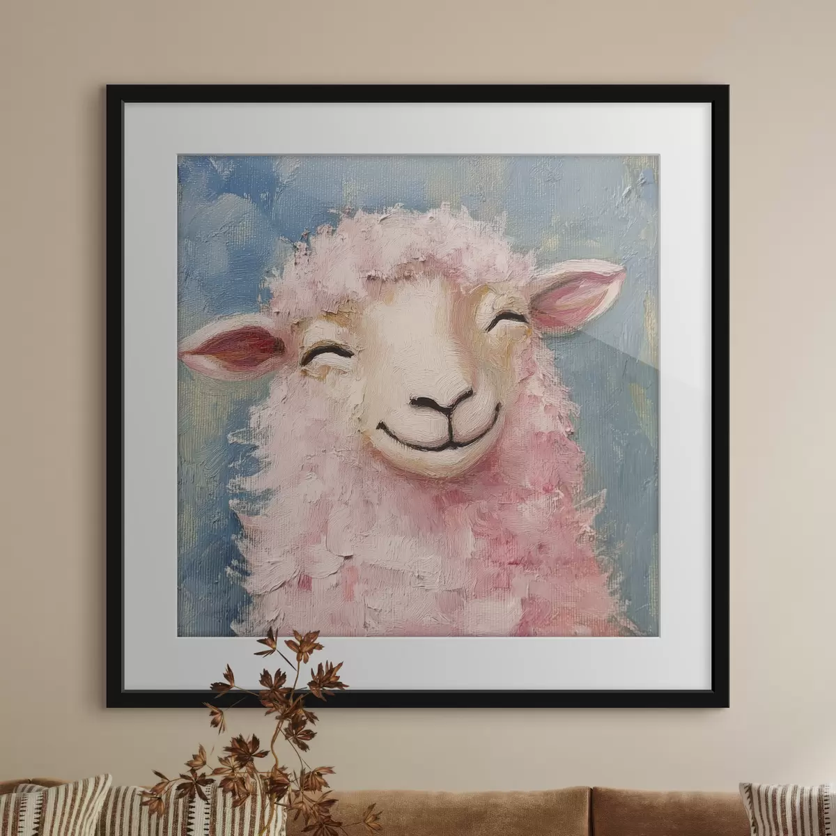 Plakat Wesoły baran z różową wełną f39911