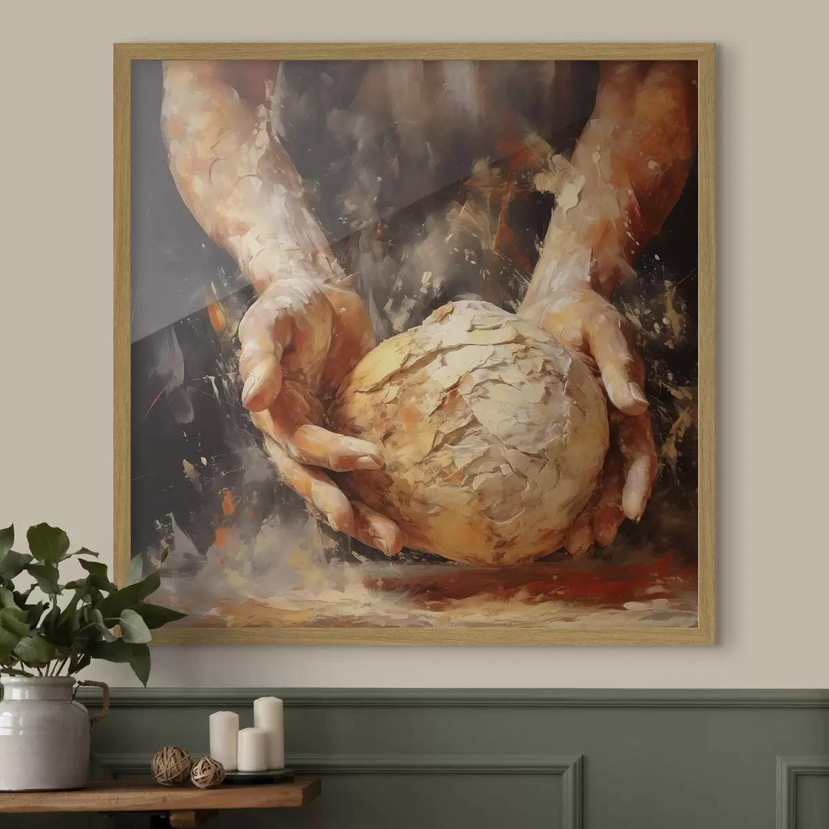 Plakat Ręce piekarza trzymające ciasto, imitacja obrazu olejnego f40095