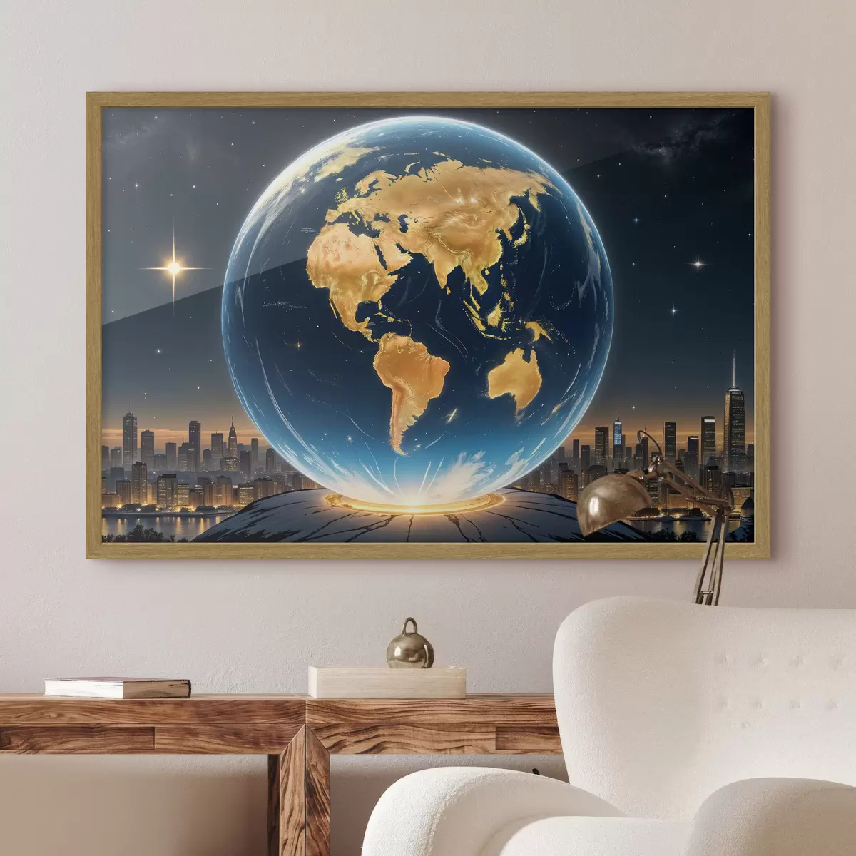 Plakat Szczegółowy, fotorealistyczny obraz planety Ziemia unoszącej się w krajobrazie kosmicznym f40178