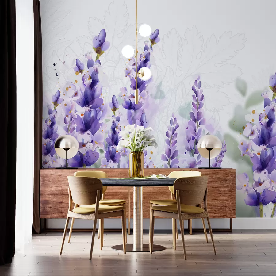 Fototapeta Fioletowe kwiaty lawendy na polu, z miękkim tłem i rozmytym tłem w08231