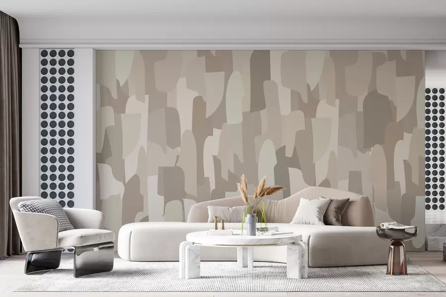 Fototapeta abstrakcyjna nowoczesna tapeta artystyczna w odcieniach beżu imitująca kolorowe elementy, do stylowego wystroju wnętrz w00987