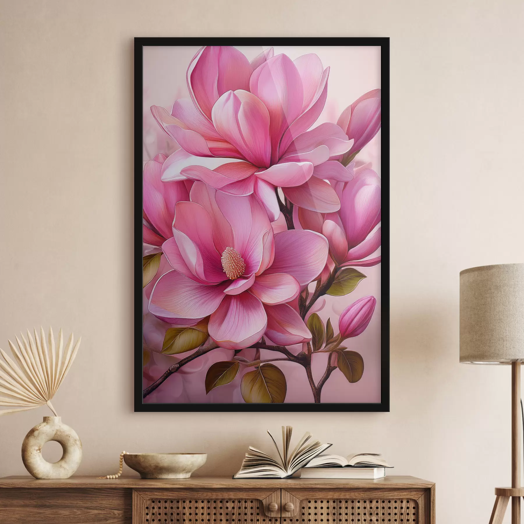 Obraz różowe magnolie, duże kwiaty, jasnoróżowe kwiaty f40424