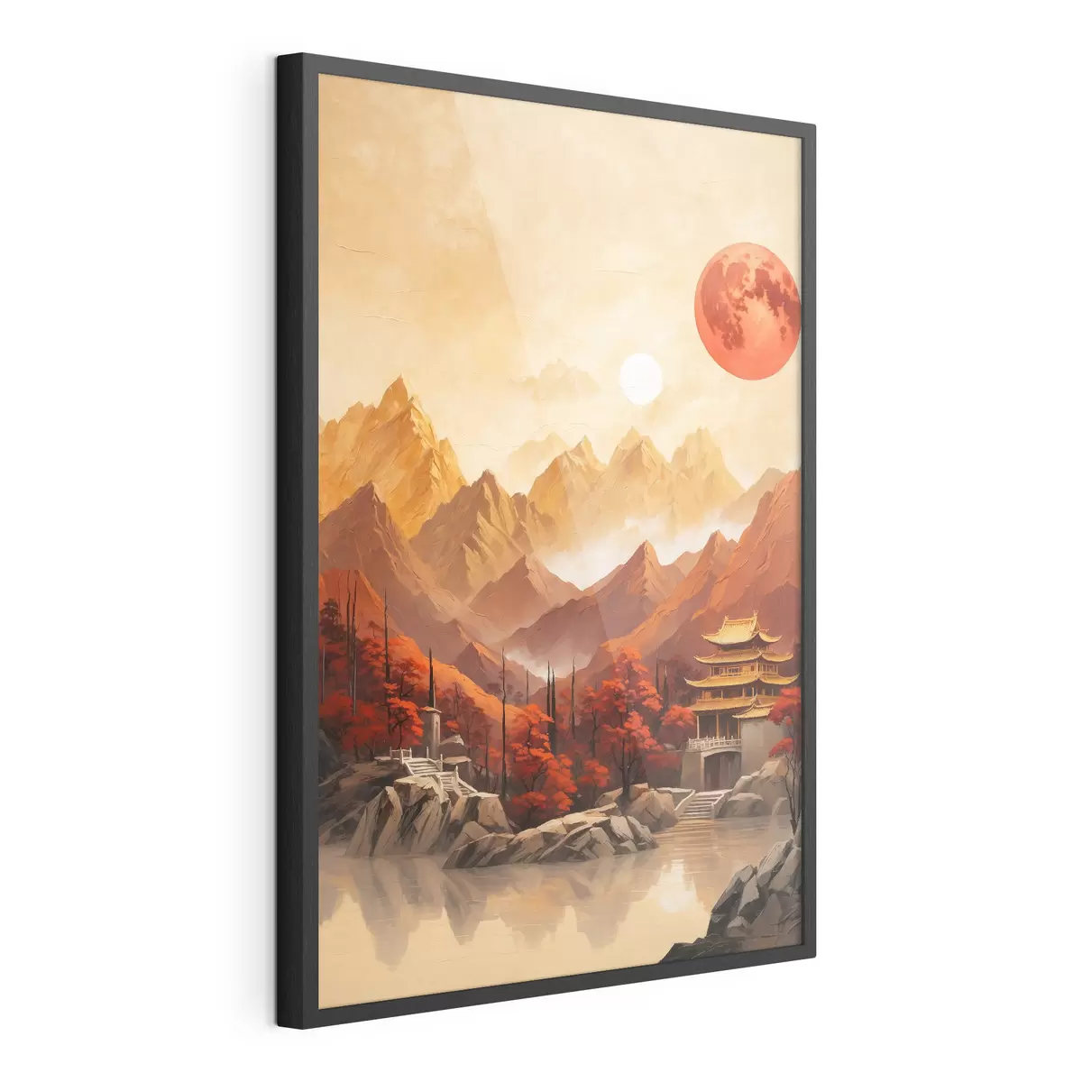 Plakat Chiński historyczny budynek w górach f40330