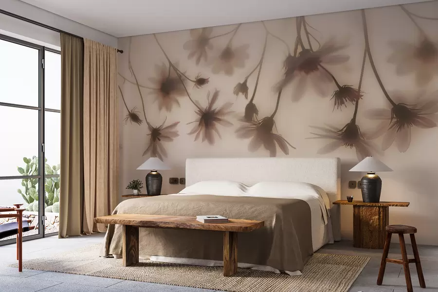 Fototapeta Delikatne kwiaty we mgle zwisające z góry w różowych kolorach w01469