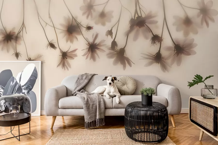 Fototapeta Delikatne kwiaty we mgle zwisające z góry w różowych kolorach w01469