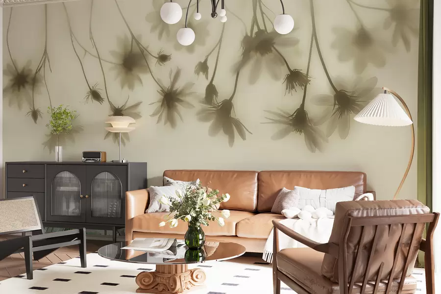 Fototapeta Delikatne kwiaty we mgle zwisające z góry w pastelowych kolorach w01469v1