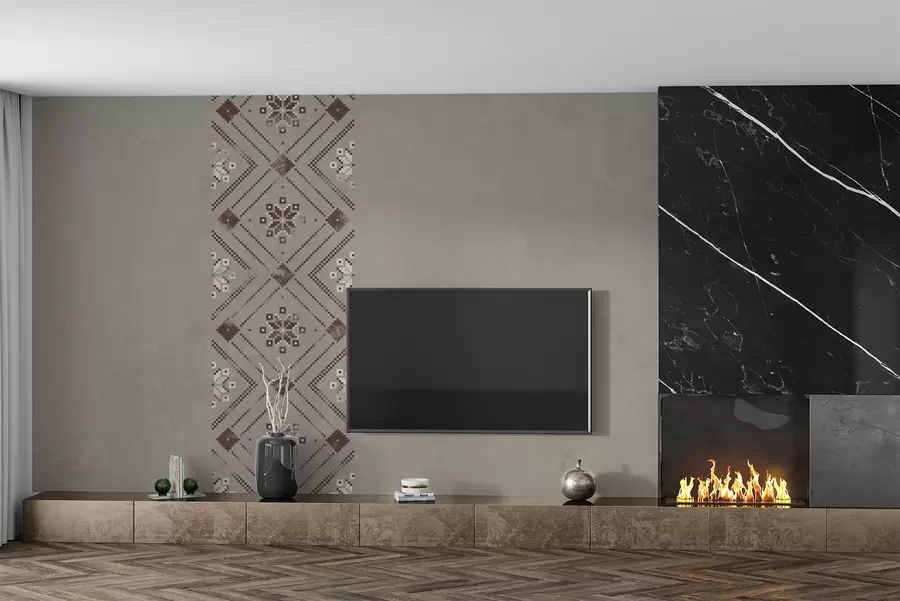 Fototapeta Patriotyczna tapeta o fakturze z minimalistycznym ornamentem w stylu ukraińskim w odcieniach brązu w01027v1