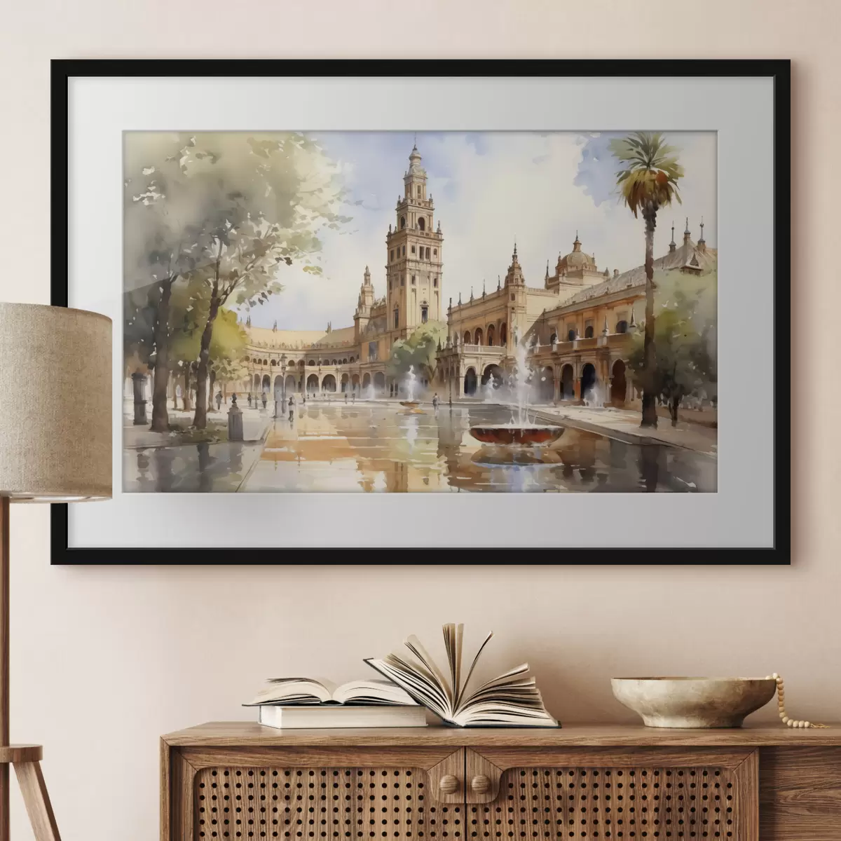 Plakat Plac zamkowy w mieście akwarela f40681