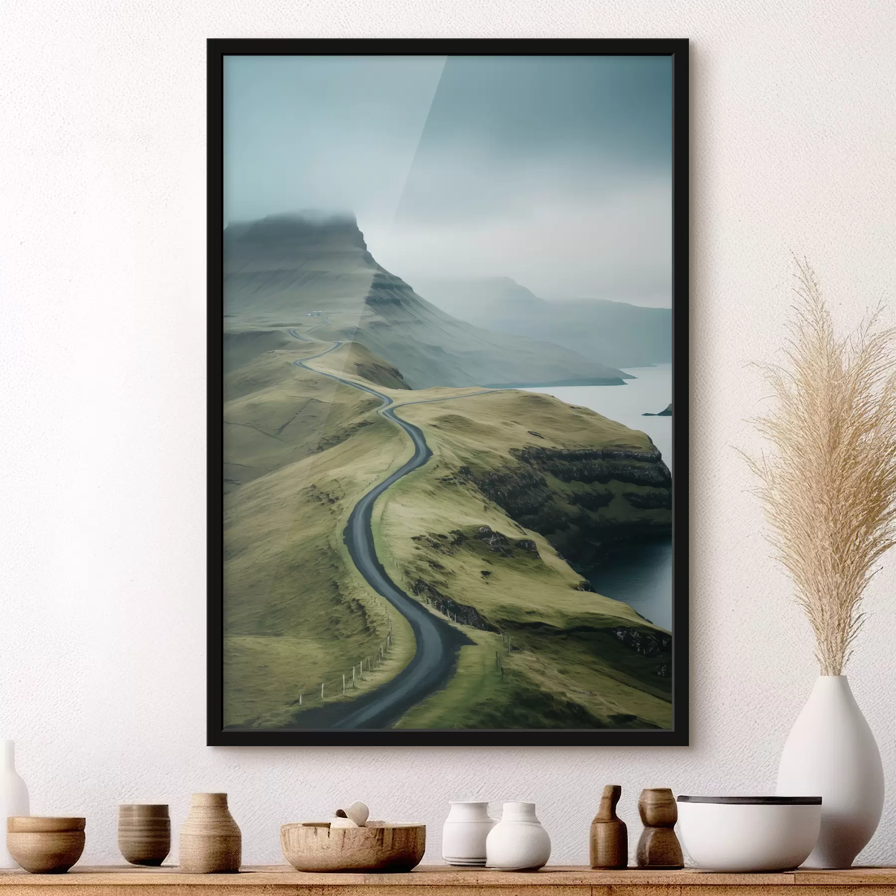Fototapeta Minimalistyczny krajobraz drogi na Wyspach Owczych nad morzem f40726