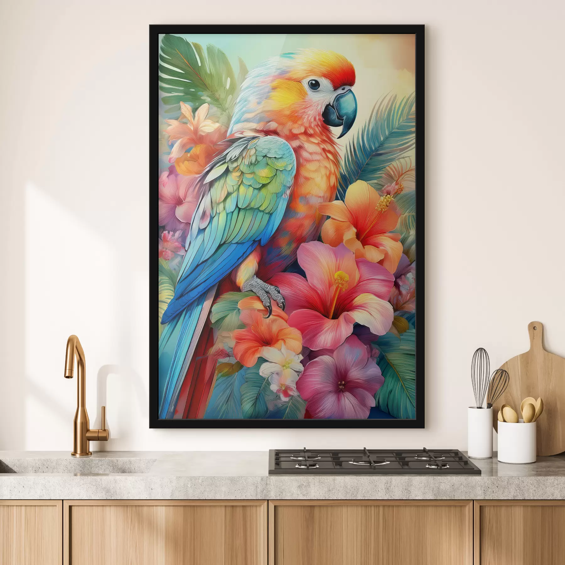 Fototapeta jasna papuga w kwiatach f40711