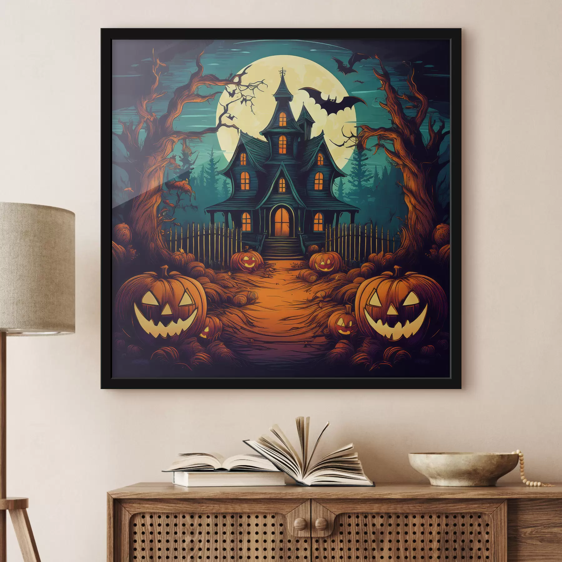 Obraz Halloween, zamek w lesie, horror, nietoperze f40715