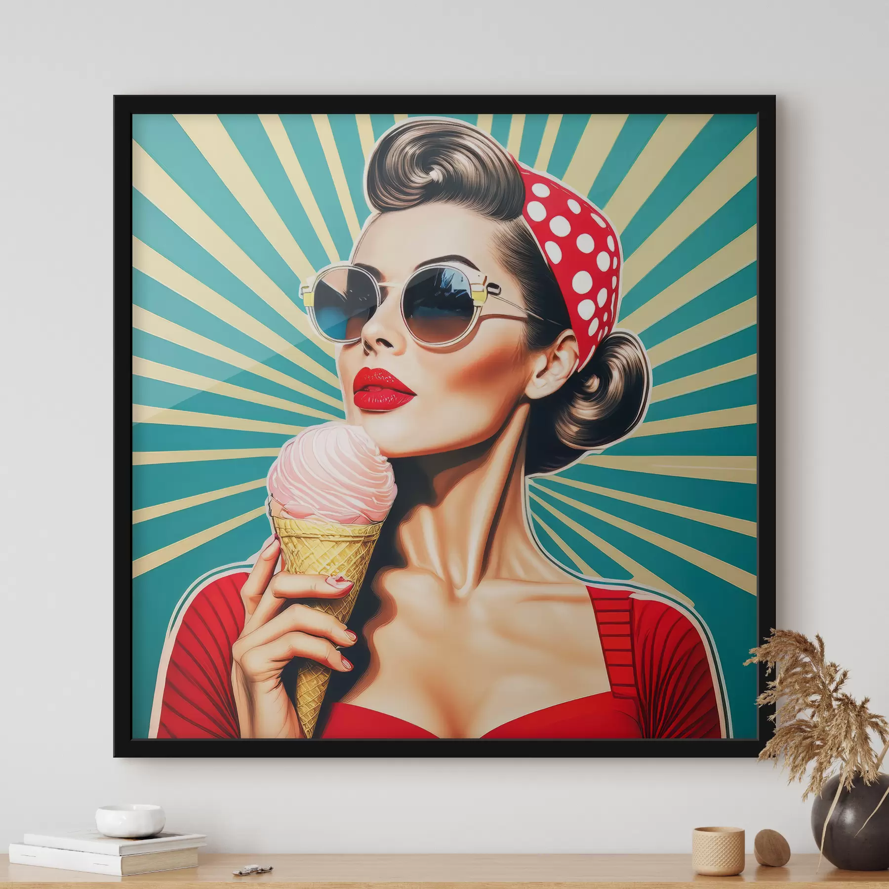 Fototapeta dziewczyna z lodami, pop art, pin-up, retro f40718