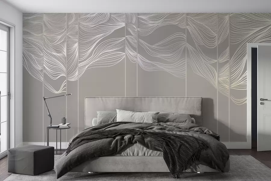 Fototapeta Płynące białe abstrakcyjne fale na jasnobrązowym tle w08263