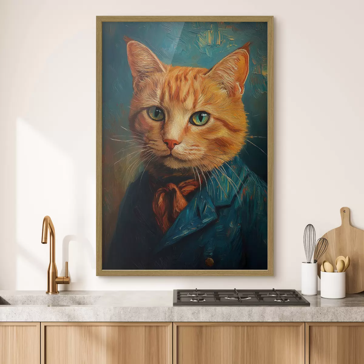 Plakat Czerwony kot w garniturze w stylu portretu Van Gogha f40647