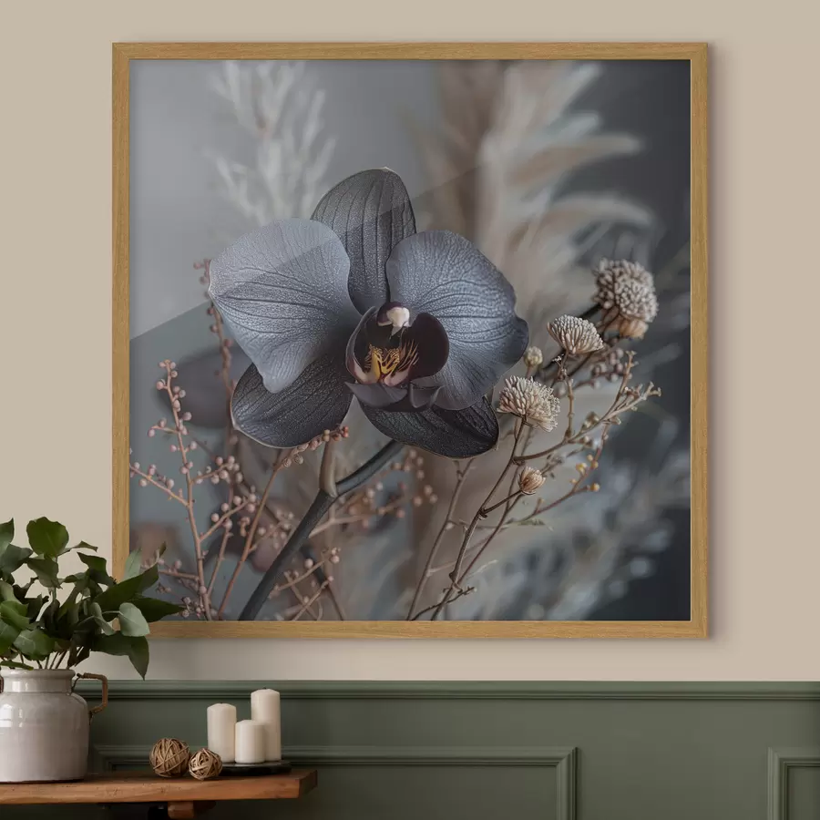 Fototapeta Elegancka kompozycja kwiatowa z czarnej orchidei i innych suszonych kwiatów f40661