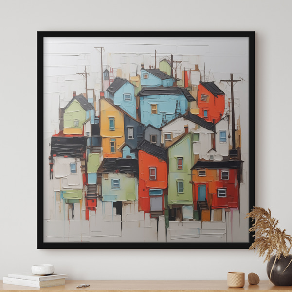 Plakat Abstrakcyjne domy imitujące pociągnięcia pędzla, Plakaty Architektura, f40760 : Uwalls