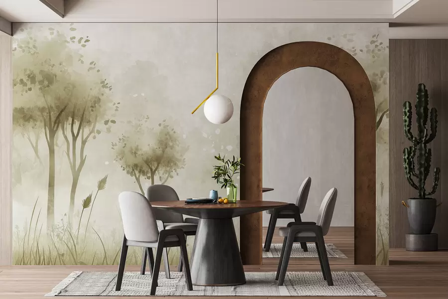 Fototapeta Akwarela las z trawą i drzewami, kolor zielony w01546v1