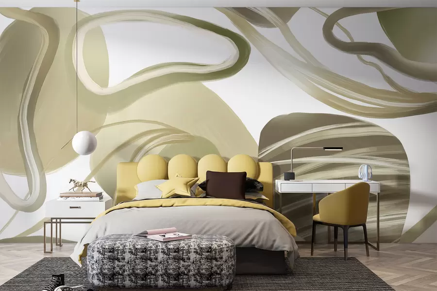 Fototapeta Abstrakcyjne, wirujące kształty i krzywe w odcieniach beżu tworzą dynamiczną i płynną kompozycję w08279