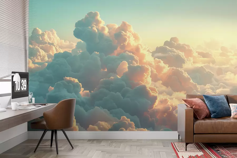 Fototapeta Jasne niebo z wieloma chmurami w jasnych kolorach w01543