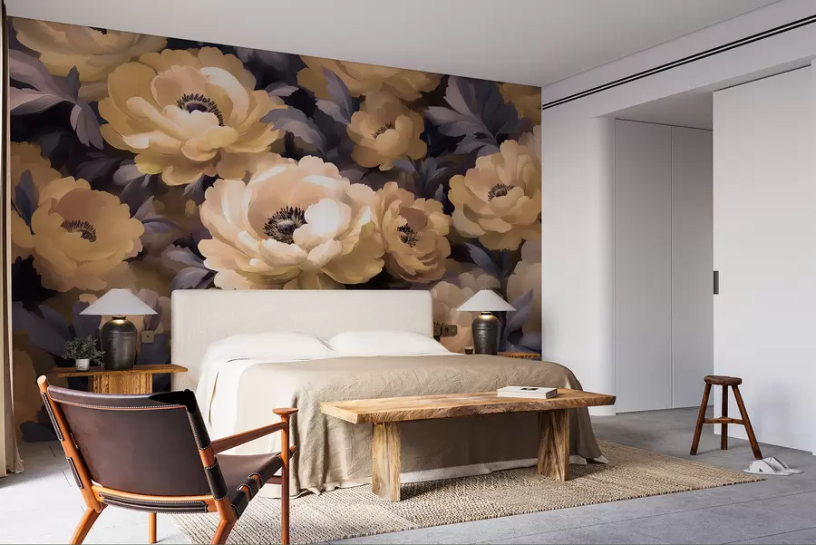 Fototapeta Kwiecisty obraz olejny oparty na beżowym i fioletowym kolorze w01581