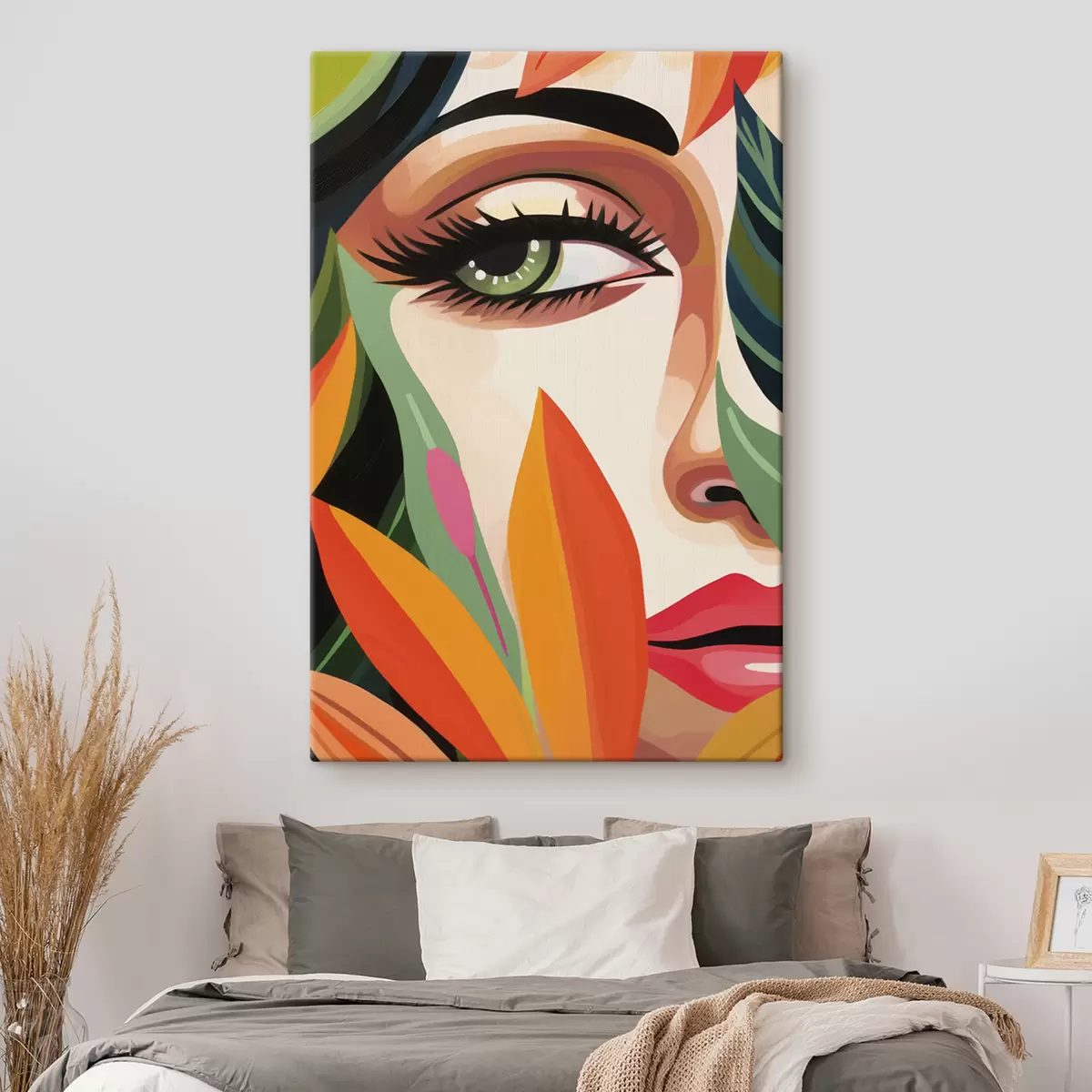 Obraz Piękna kobieca twarz, abstrakcja geometryczna, kwiatowy s40814