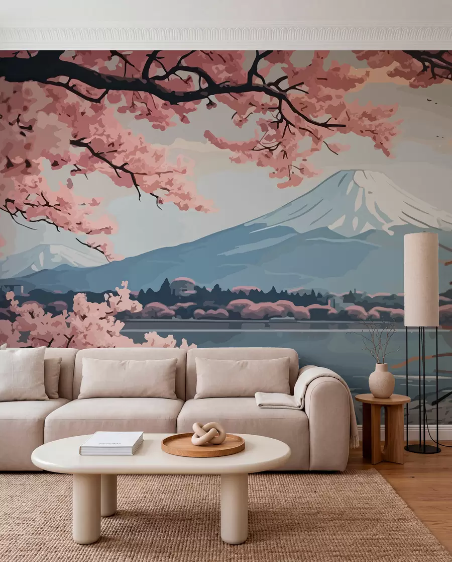 Fototapeta Sakura, góry, akwarela w01664