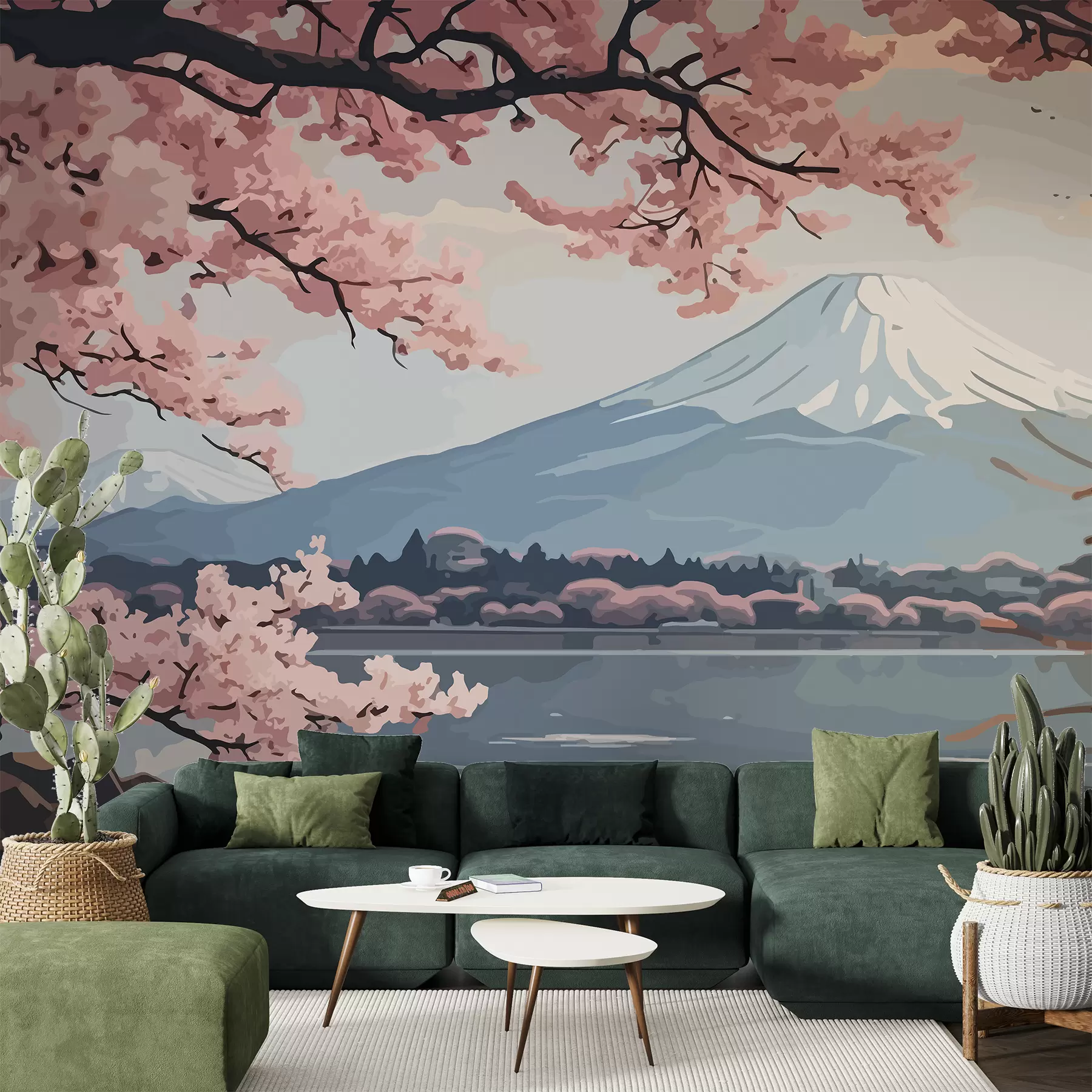 Fototapeta Sakura, góry, akwarela w01664