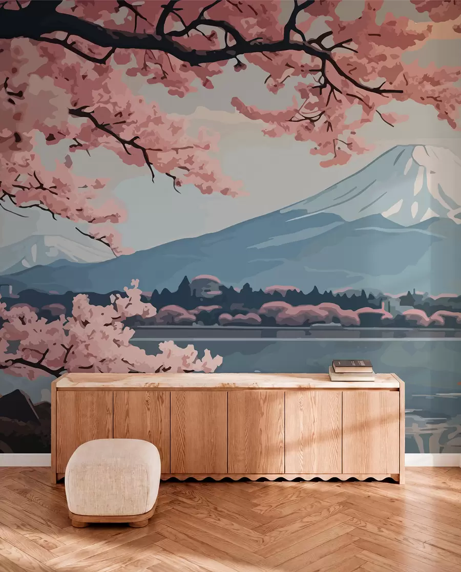 Fototapeta Sakura, góry, akwarela w01664