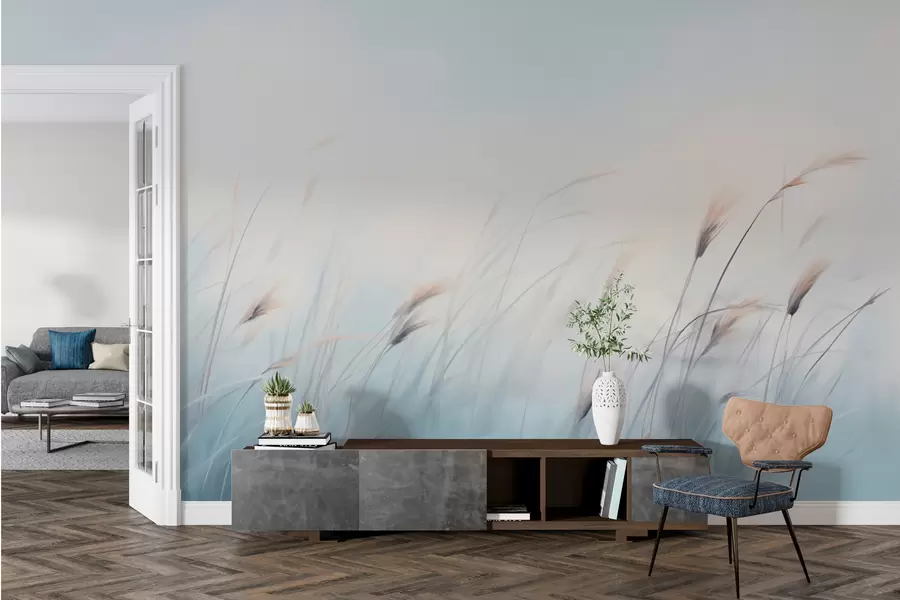 Fototapeta Delikatne trawy polne na niebieskim tle w01643