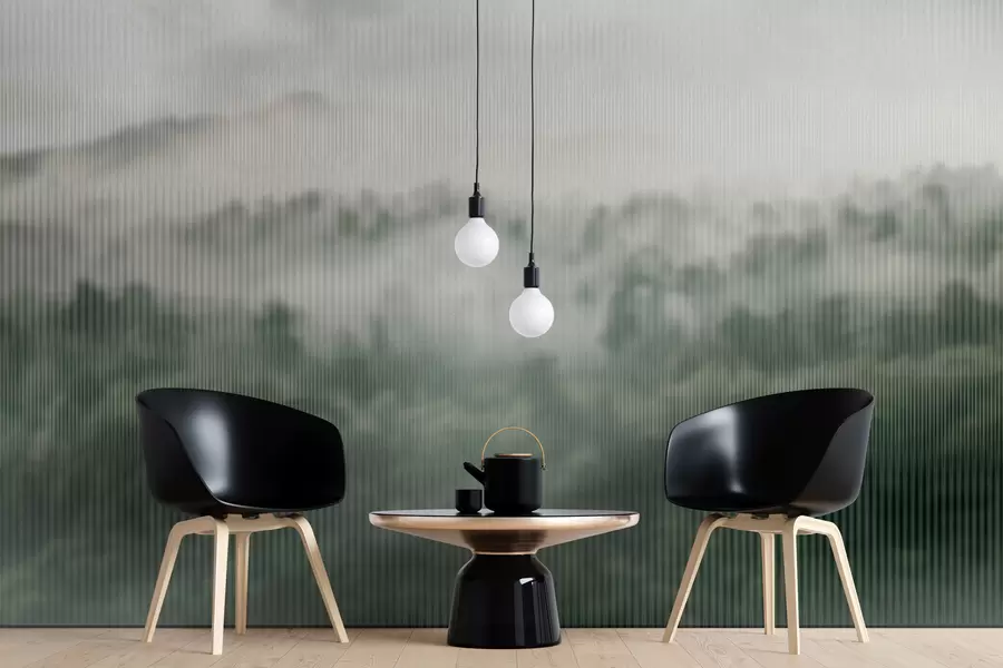 Fototapeta zielony mglisty las za szybą w01678