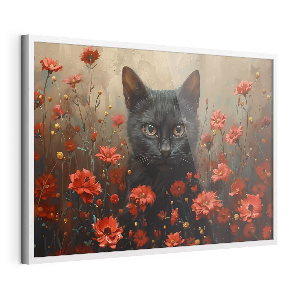 Plakat Kot, kwiaty, czarny kot f40839