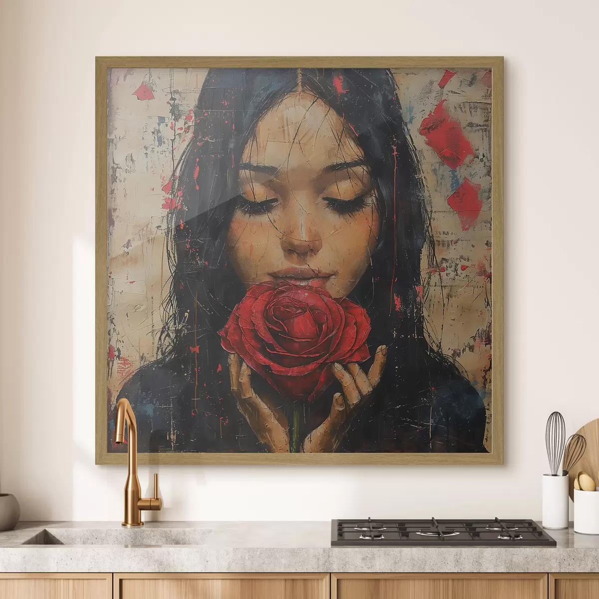 Plakat Dziewczyna z czerwoną różą f40898