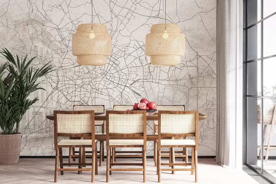 Fototapeta Mapa Berlina, rysunek liniowy, architektura, Niemcy, beżowe kolory w01696