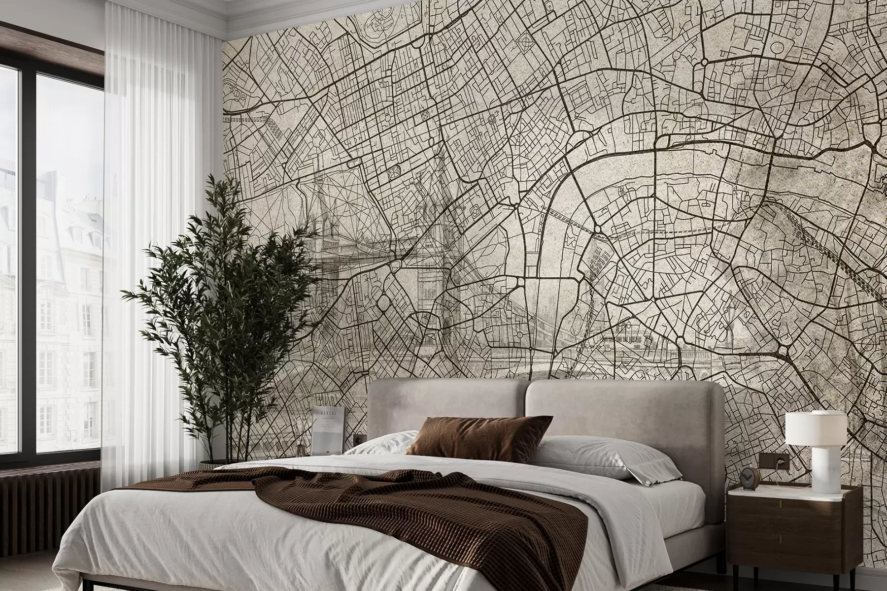 Fototapeta Mapa Londynu, rysunek liniowy, architektura, beżowe kolory w01702