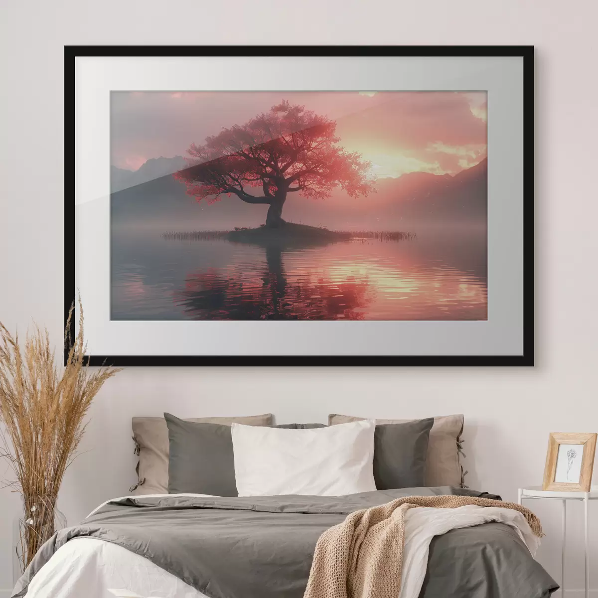 Plakat Drzewo nad stawem o zachodzie słońca f40934