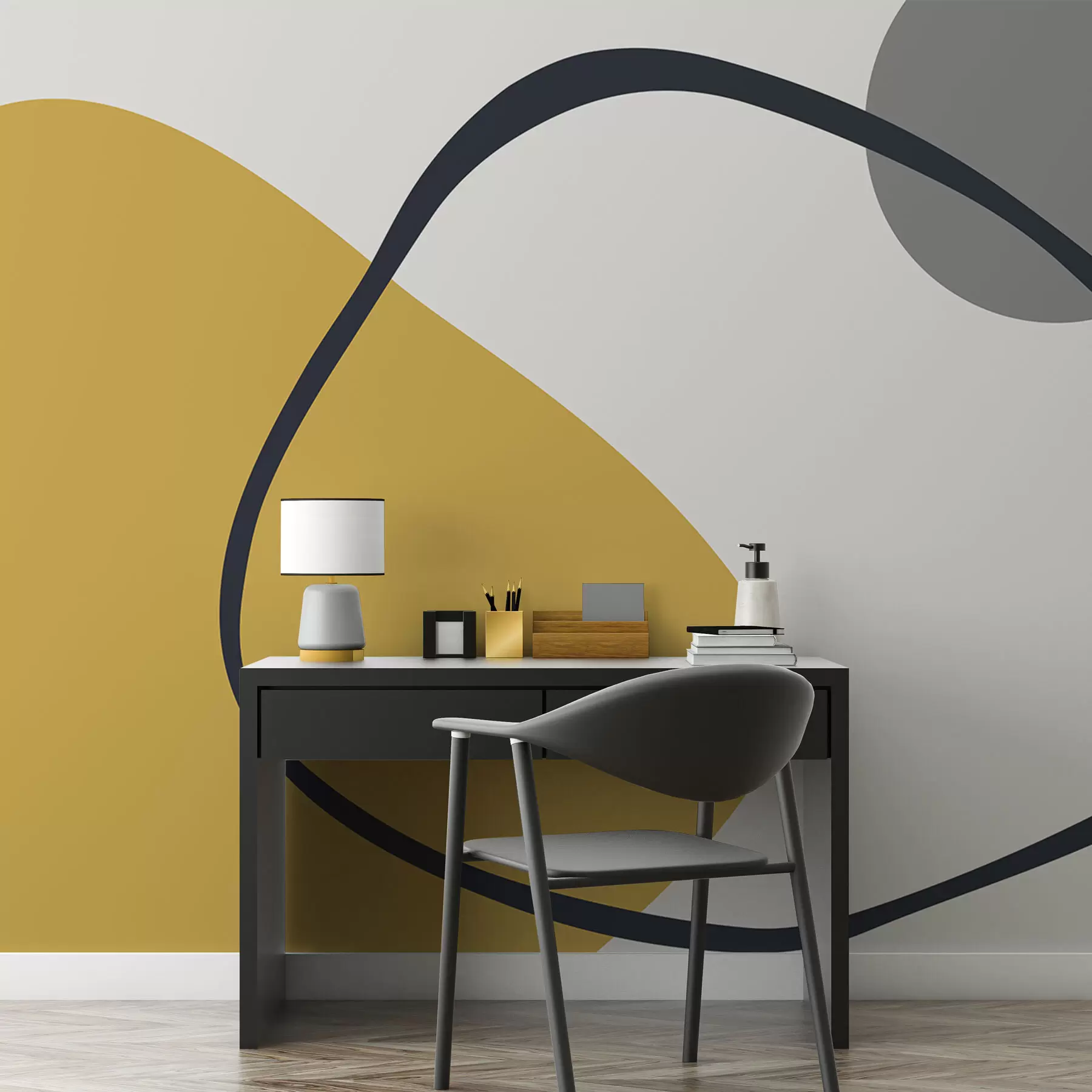 Fototapeta Geometryczne żółte i szare kształty na jasnym tle w01687