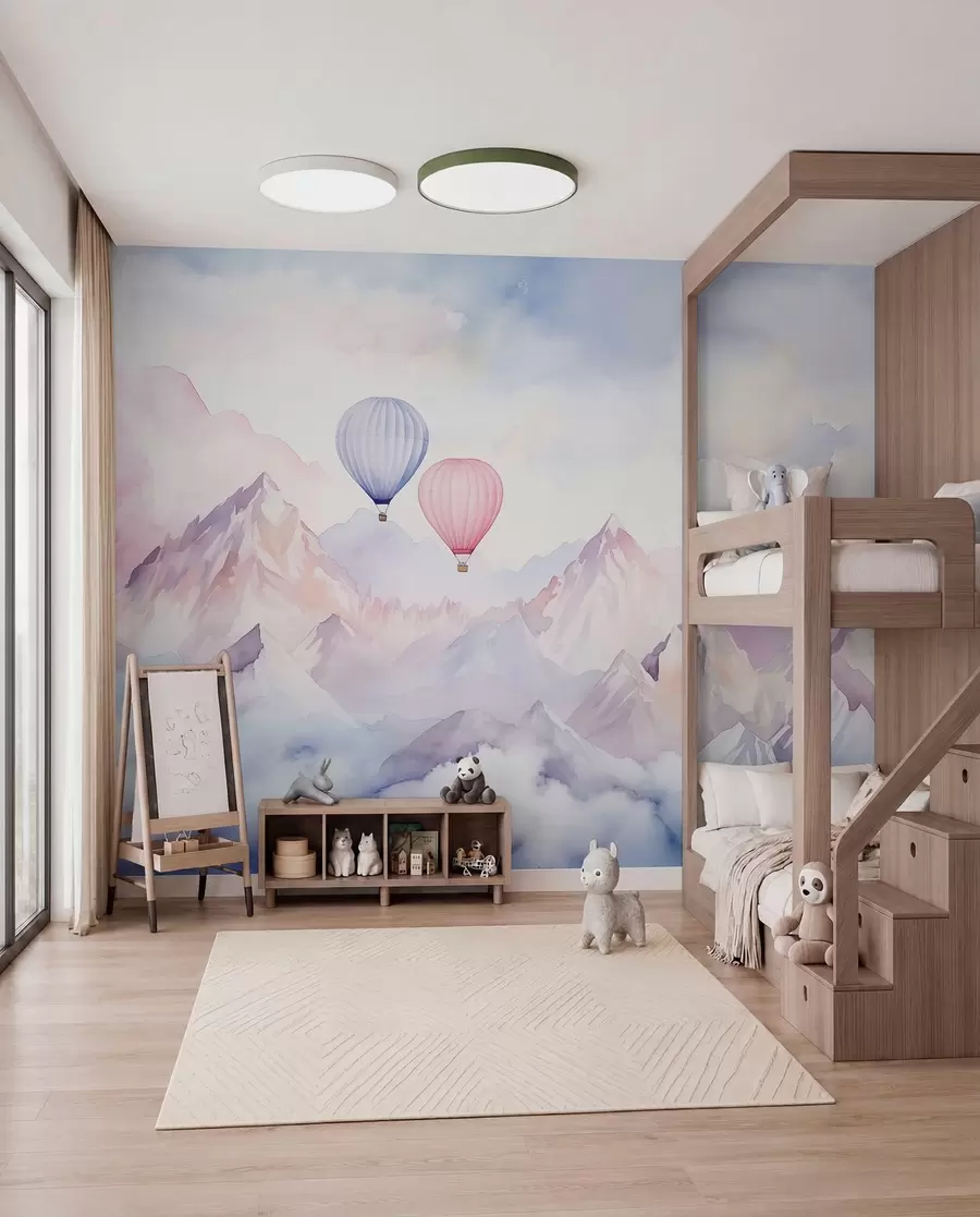 Fototapeta Akwarelowe góry z balonami, eteryczne  w01786