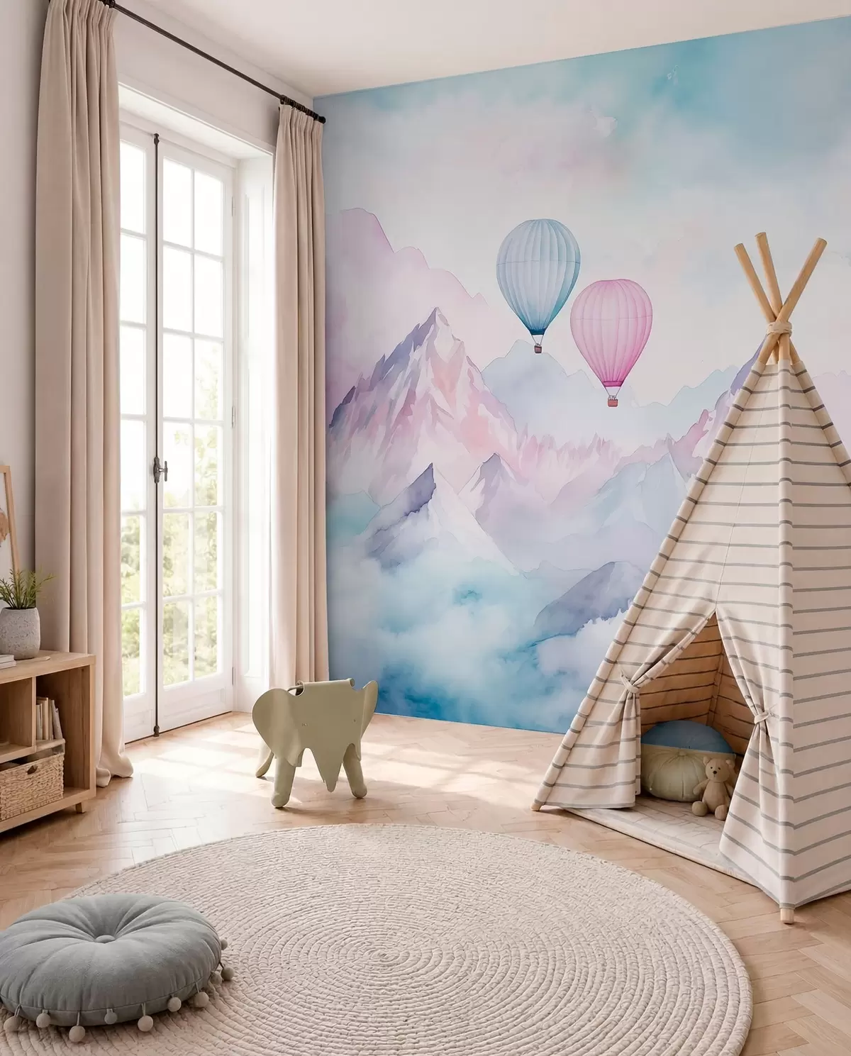 Fototapeta Balony nad błękitnymi górami w01786v1