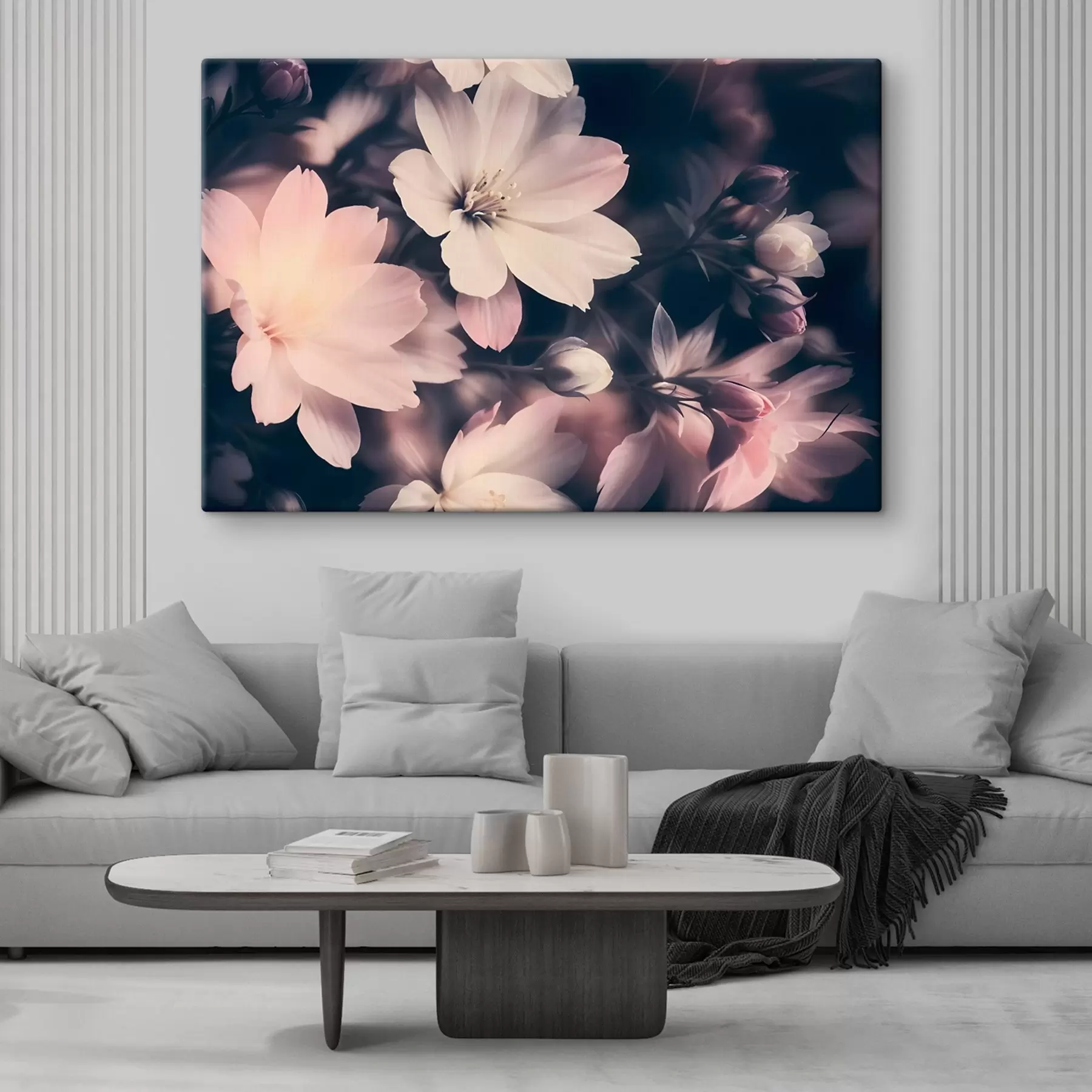 Obraz Miękkie różowe i białe kwiaty w stylu vintage z rozmytym tłem s41084