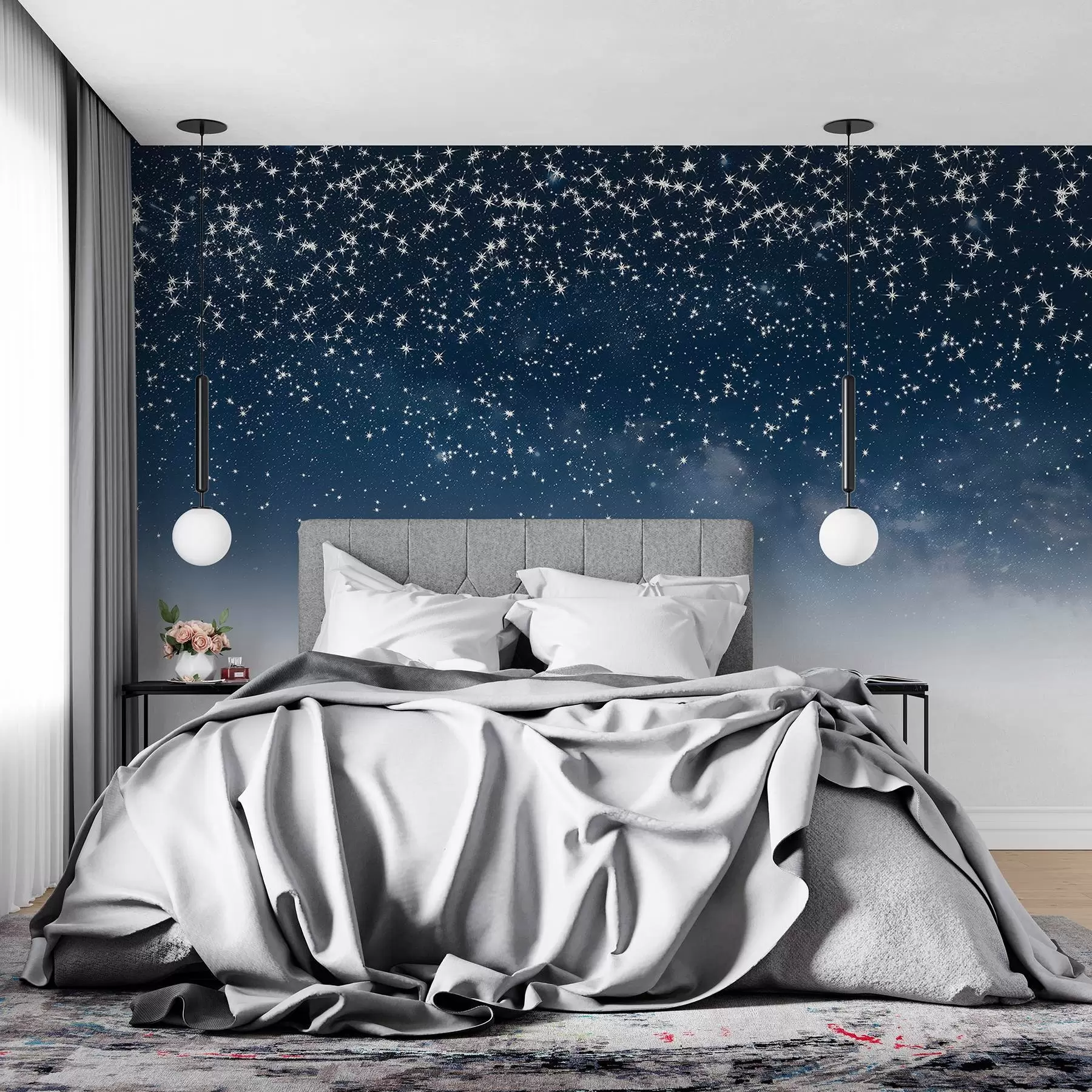 Fototapeta Rozgwieżdżone nocne niebo, miękki gradient, kosmos, konstelacje w01797v1