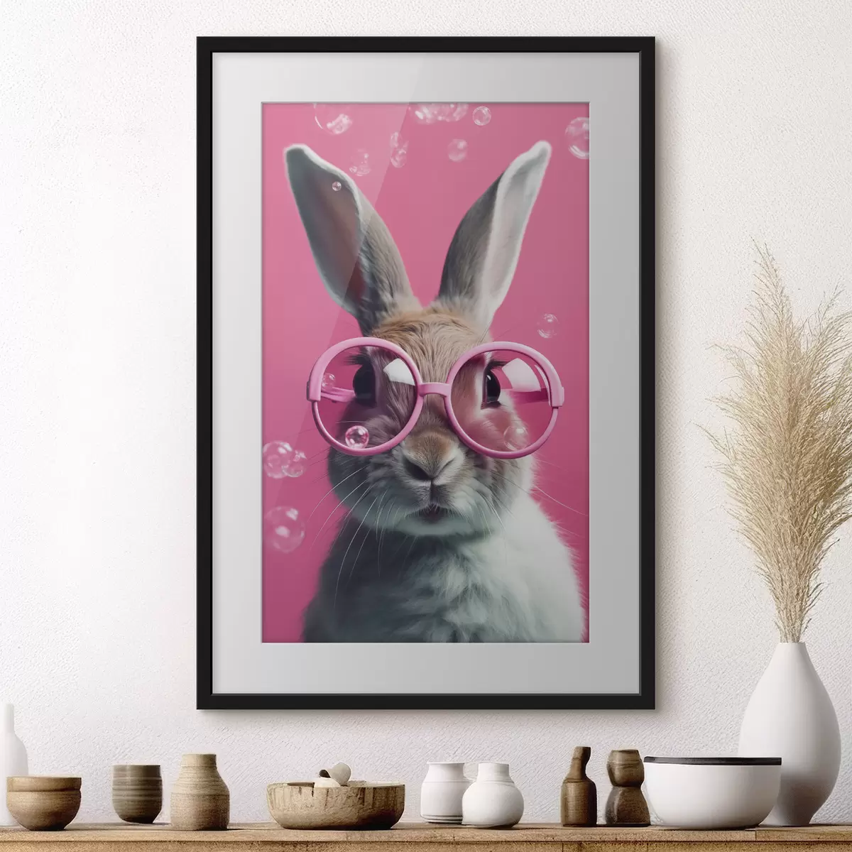 Plakat Królik w różowych okularach na różowym tle f41280