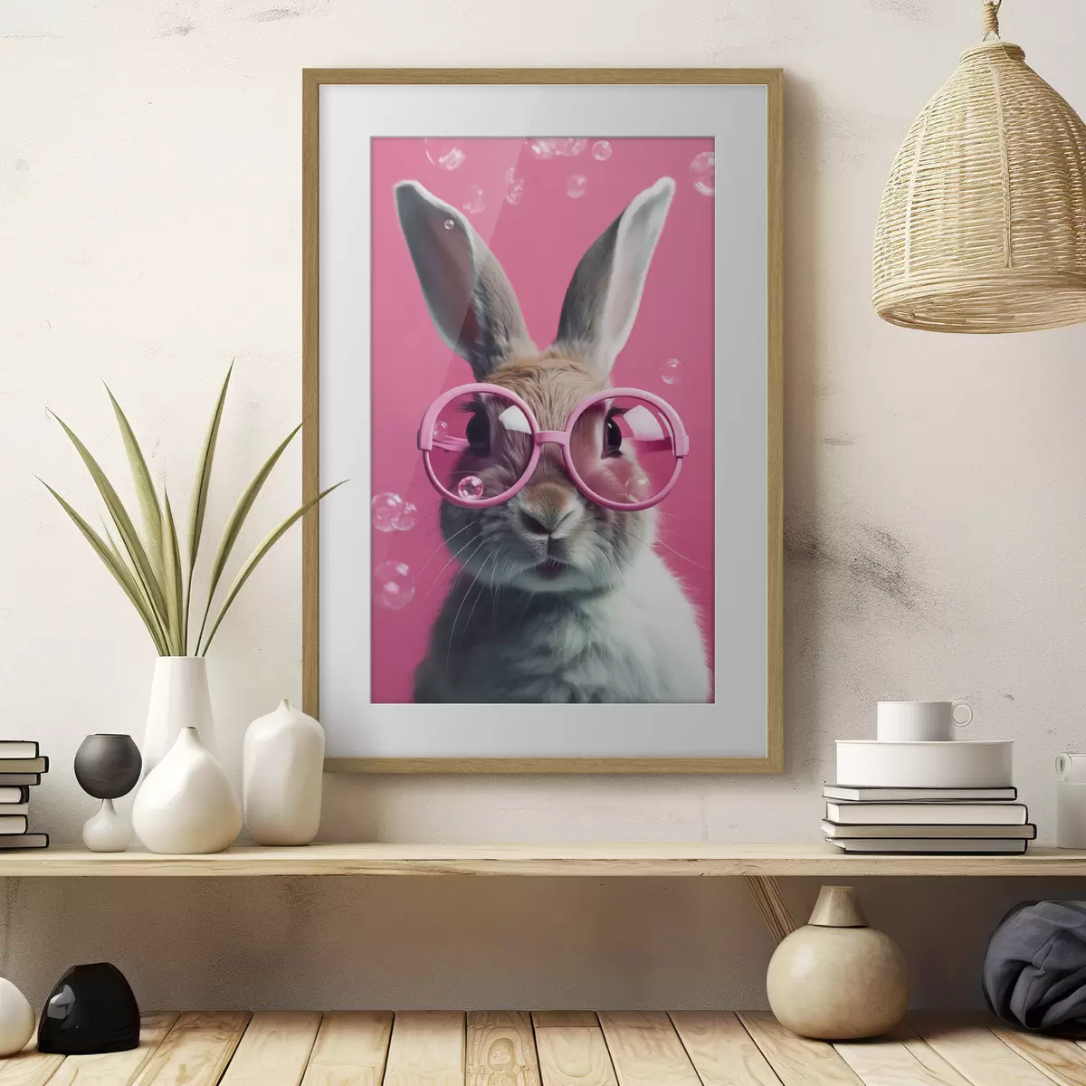 Plakat Królik w różowych okularach na różowym tle f41280