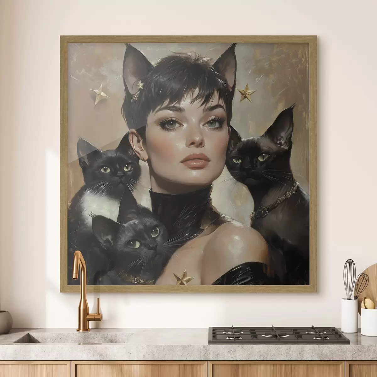 Plakat Kocia dziewczyna z czarnymi kotami f41344