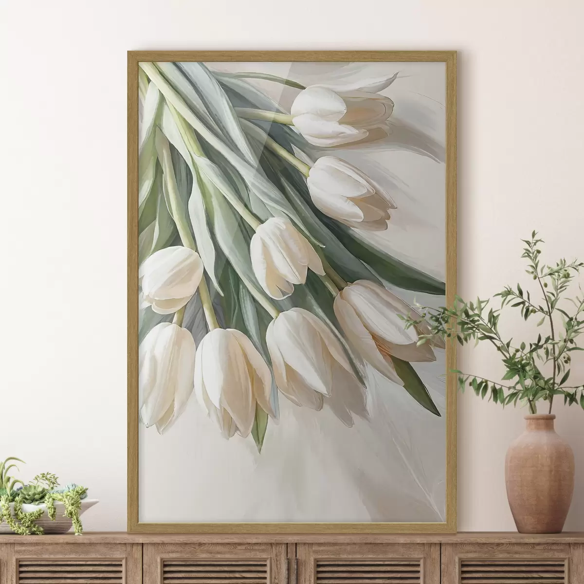 Plakat Zbliżenie na białe tulipany f38271